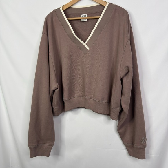 PINK Victoria's‎ Secret Cropped V Neck Sweatshirt Brown XXL - Picture 7 of 8